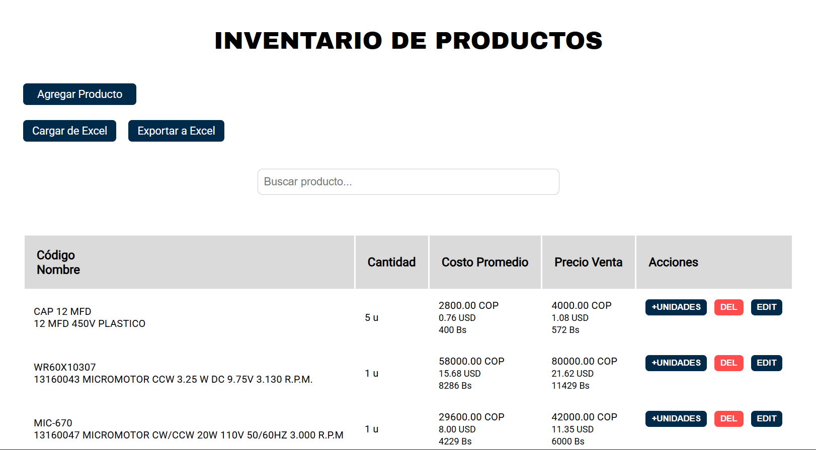 Inventario de Productos