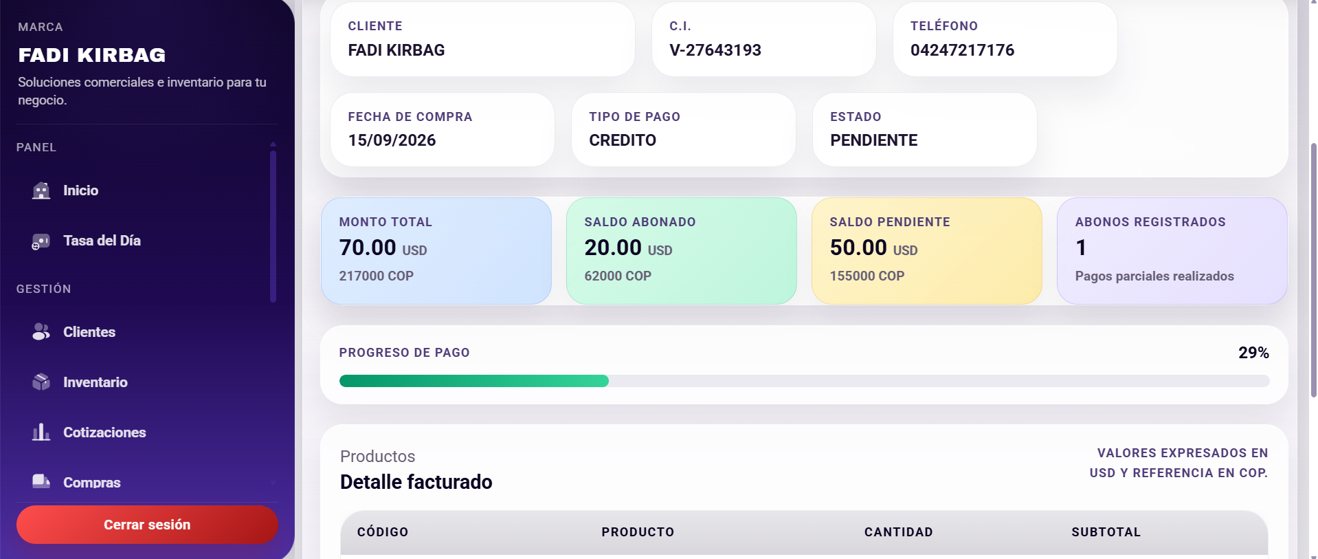 Control de Créditos